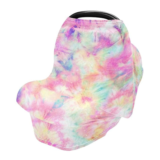 Colorful Tie Dye Floral Print Stretchy Baby Car Seat Cover Infant Canopy Nursing Covers Breastfeeding Cover Breathable Windproof Winter Scarf for Boys Girls