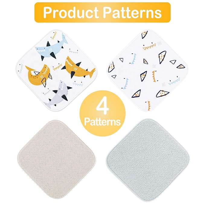 Baby Washcloths, 24Pack Baby Wash Cloths Extra Soft & Ultra Absorbent, Baby Towels and Washcloths Face Towels for Unisex Boys Girls Body, Washclothes Gentle on Sensitive Skin, 9x9 Shark