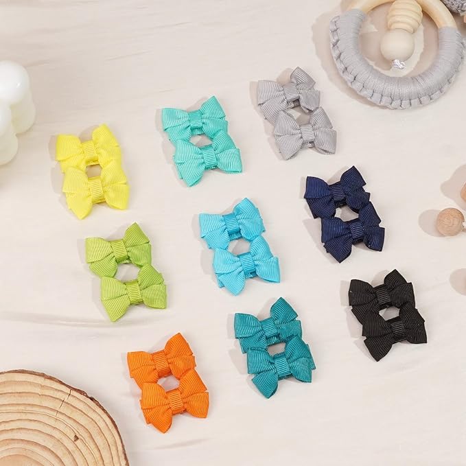 CÉLLOT 40pcs Baby Bows for Girls Mini Bow Snap Clip Baby Hair Clip Grosgrain Ribbon 1.3" Tiny Hair Bows Clips for Baby Girls Toddlers Infant Fine Thin Hair in Pairs