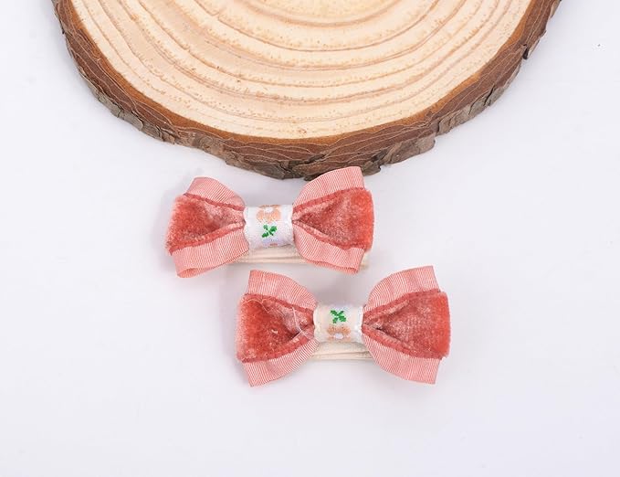 Baby Girls Hair Bow Clips, 10pcs Boutique Cotton Fully Lined Hair Pins, Non Slip Baby Barrettes Accessories for Infants Toddlers Fine Hair by BIANHUAN (Set-A)