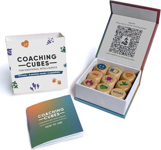 metaFox Coaching Cubes for Emotional Intelligence - 9 Cubes with Coaching Questions for Emotion, Personal Development - Use as Therapy Tools, Story Cubes, Conversation Cubes, Therapy Games