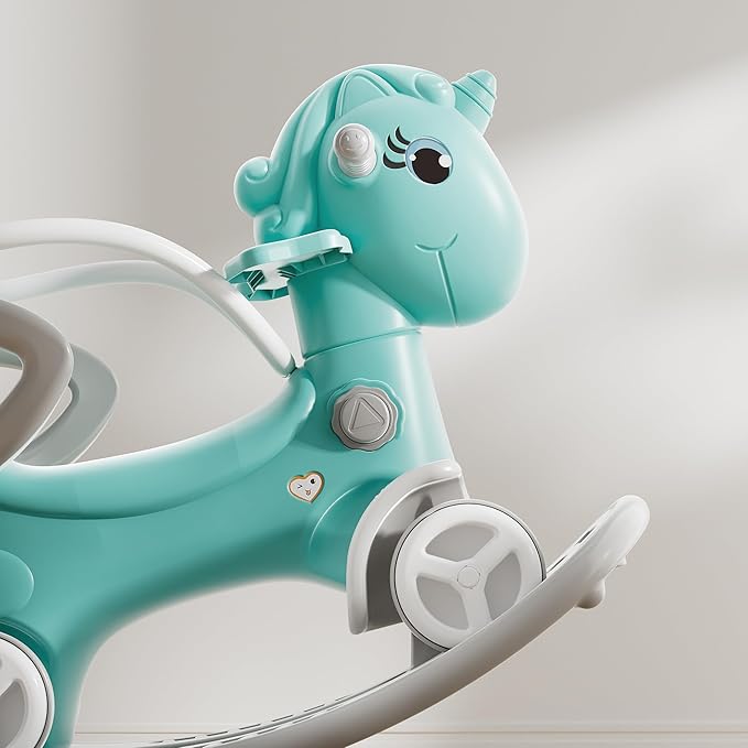 Montary 4 in 1 Rocking Horse for Toddlers 1.5-3 Years, Baby Ride On Toy with Detachable Balance Board, Footrest and 4 Smooth Wheels, HDPE Material and 40 Swinging, Balance Bike
