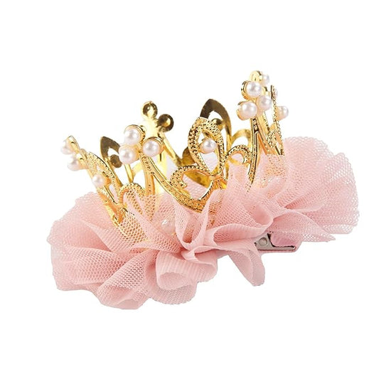 Nishine Baby Crown Hair Pins Princess Girls Crown Tiara Hair Clips Tulle Mesh Tiaras for Kids Gift (Gold)