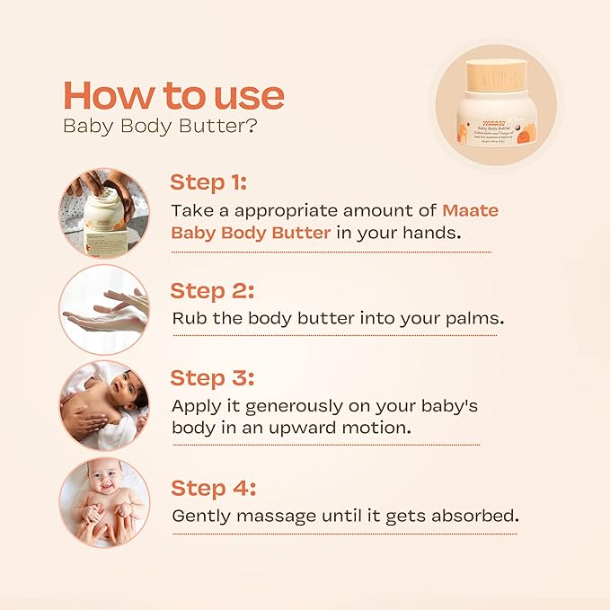 MAATE Baby Body Butter (50 gm) | Enriched with Pure Kokum Butter, Shea Butter, Orange & Saffron Oil | Baby Cream For Face, Skin & Body | Baby Body Butter For Kids 0-12 years | Baby Moisturizer Cream