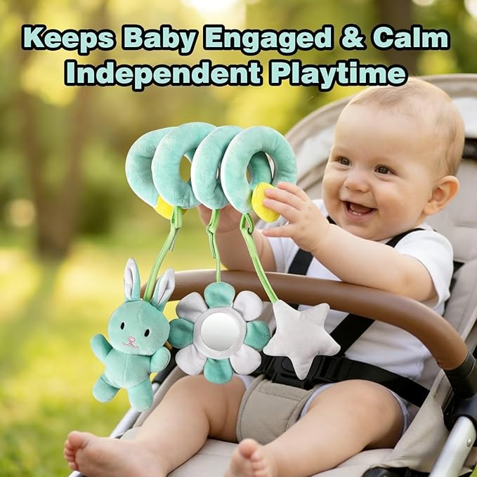 Multi-Use Baby Spiral Activity Toy – Spiral carseat Toy for Car Seat, Stroller,Play Gym, Keeps Baby Quiet, Easy Travel Solution
