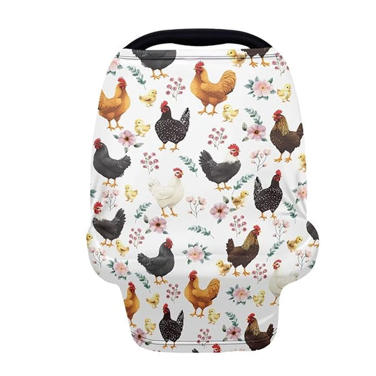 Binienty Babies Car Seat Cover - Rooster Floral Car Seat Covers for Baby Girls Boys Stretchy Multi-Use Breastfeeding Scarf for Moms, Newborn Essentials Baby Shower Gifts