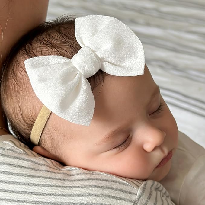 yoyokid 3PCS 4" Baby Girls Bow Headband, Elastic Nylon Hairbands Soft Baby Hairbands with Bows Hair Accessories for Newborn Infant Toddler, Beige Black White