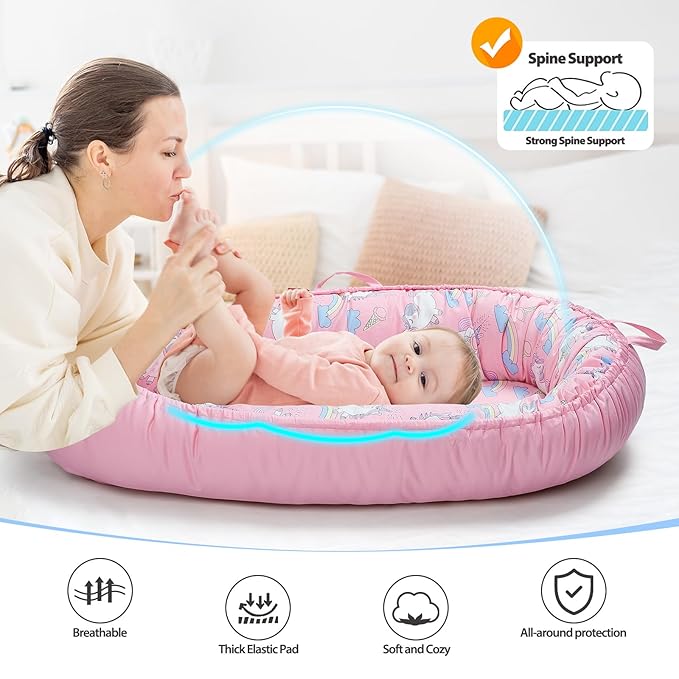 BUTOA Baby Lounger - Breathable & Soft Baby Nest, Portable and Lightweight Tummy Time Lounger for Home and Travel, Ideal Newborn Babies Essentials Baby Shower Gifts