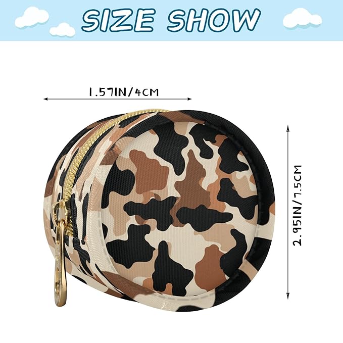 Pacifier Holder with Clip Pacifier Case for Diaper Bag Round Baby Pacifier Pouch Box Bag Portable Black Brown Cow Print