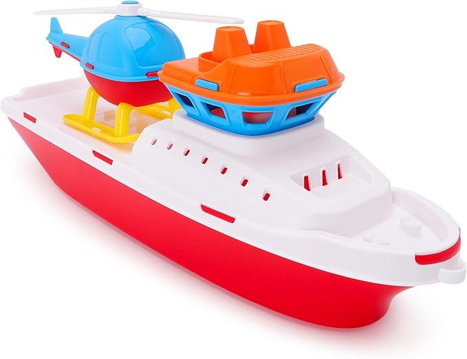Toyland® 17" Floating Tugboat Bathtub & Pool Toy for Toddlers – Water Boat with Removable Helicopter, Durable Non-Toxic Kids Water Toy for Bath Time, Pool & Outdoor Play (Ages 2+)