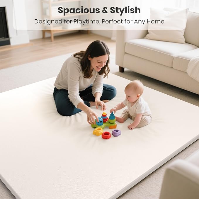 Baby Play Mats for Floor, 50x50 Extra Thick & Super Soft Play Mat for Floor, Toddlers & Baby Play Mat, Waterproof Non-Slip Play mat, Stylish Breathable Easy to Clean Playmat - Beige