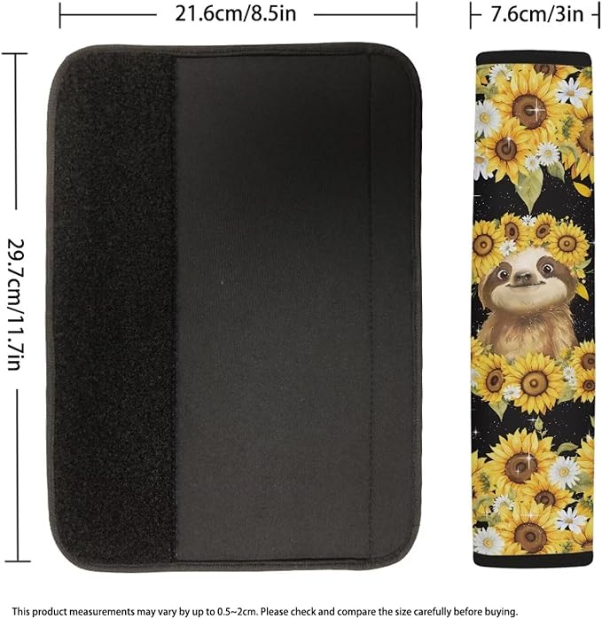 Biyejit Sunflower Sloth Seat Belt Cover 2 Packs for Women Soft Car Seat Belt Pad Cushion Shoulder Pads for Adults Kids