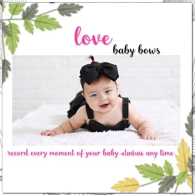 Baby Girl Bows Newborn Headband 0-6 Months Infant Big Bows for Birthday/Baby Shower/Photography/Baby Gifts (Black&Beige)