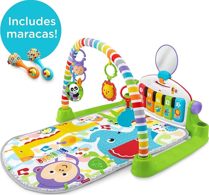 Fisher-Price Baby Playmat Deluxe Kick & Play Piano Gym & Maracas with Smart Stages Learning Content Baby Newborn Toys Rattle 'n Rock Maracas