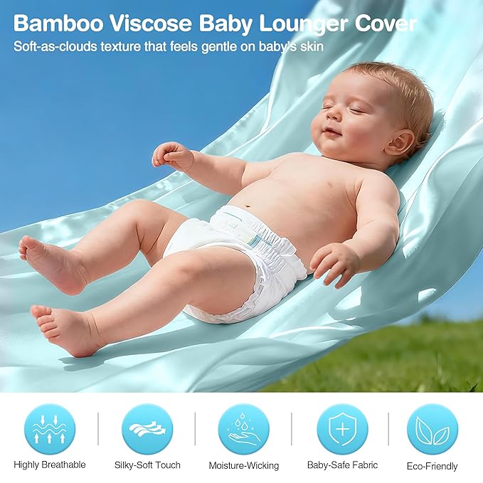 Baby Lounger Cover 2 Pack - Silky Soft Bamboo Viscose Infant Lounger Cover, Breathable & Moisture-Wicking Newborn Lounger Slipcover for Baby Boys Girls, Fits Azopesy& Most Loungers, Blue