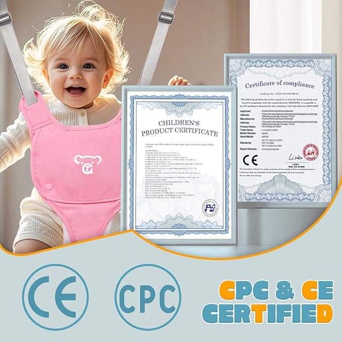 Baby Jumper with Stand, Baby Jumpers and Bouncers, Baby Exerciser Suitable for 6-24 Months, Easy to Assemble & Store Jumper for Baby (Pink)