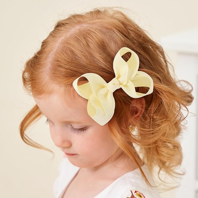 choicbaby 8pcs Baby Girl Hair Bow Clips Set, Yellow Toddler Hair Clips Boutique Grosgrain Ribbon Bow Hair Barrettes Accessories for Infant Toddler Kids