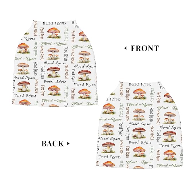 Personalized Car Seat Covers with Name, Mushroom Baby Canopy Carrier Cover, Breathable Breastfeeding Nursing Cover, Stretchy Multi-Use Infant Carseat Stroller Cover