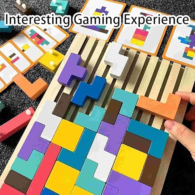 Wooden Stacking Puzzle Toy, 42 Pcs 3D Montessori Russian Blocks Puzzles for Toddlers 3+ Years Old, Brain Teaser Educational Travel Game for Kids, Logic Intelligence Development Gift