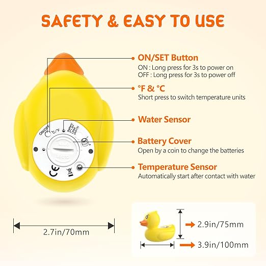 Baby Bath Thermometer, Digital Water Temperature Thermometers with 3 Color Backlit and Temperature Warning, Safety Bath Tube Thermometers Floating Toy for Infant, Toddler