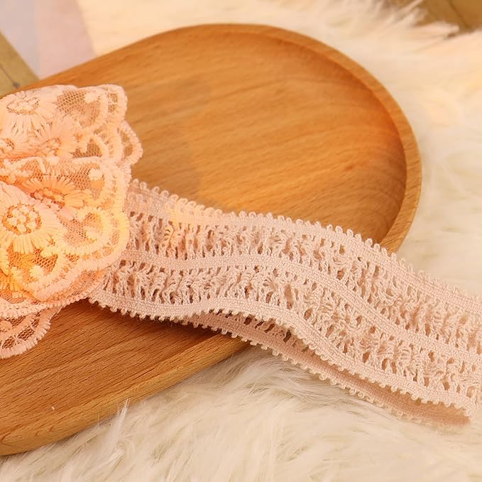 Lace Flower Bow-knot Baby Girls Headband Birthday Infant Wrap Elastic Baby Turban Hairband for Newborn Infant Toddler Kids (Pink pearl)