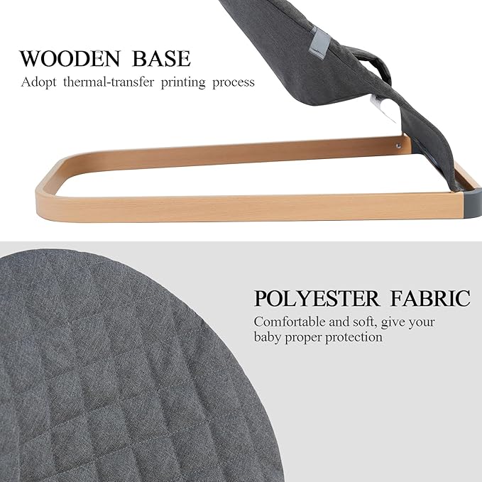 Baby Bouncer, Portable Infant Bouncer Seat with Soft Breathable Fabric, Contoured Supportive Rocker for 0-9 Months, Foldable Baby Swing Chair with 3-Point Harness for Indoor Outdoor, Grey