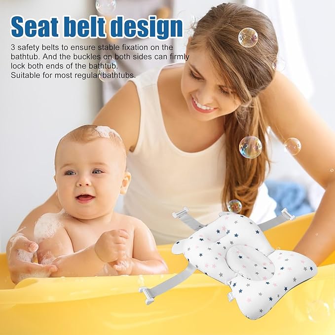Baby Bath Pad | Foldable Travel Baby Baths Tub, Babies Tub with Soft Baths Mat, Babies Bath Seat Support Net, Non-Slip, 3 Safety Belts, for Home Travelling