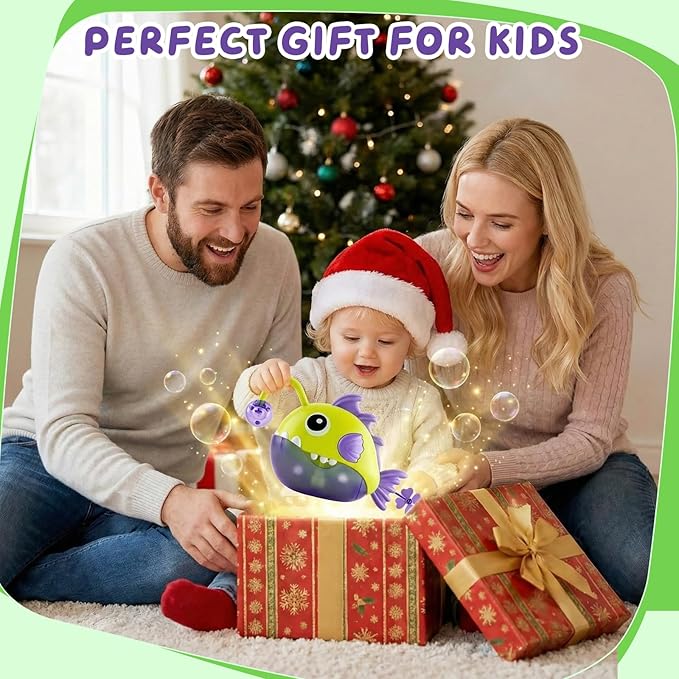 Baby Bath Toys for Toddlers, Light Up Fish Bubble Machine with 3 Dinosaur Water-Activated Toys, Shower Bathtub Toys for Kids Ages 3-8, Birthday Gift Easter for Boys Girls (Green)