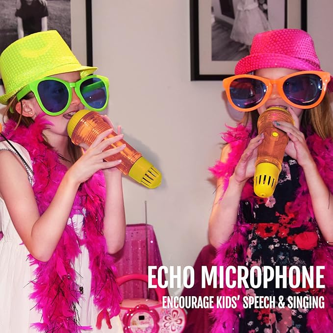 Novelty Place Echo Mic for Kids and Toddlers - Battery-Free Magic Karaoke Microphone Voice Amplifying Retro Toy for Singing, Speech & Communication Therapy - 10" (Yellow & Orange)