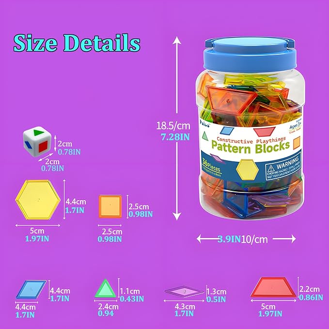 EXBEPE Translucent Pattern Blocks for Classroom 140 Pcs Kids Light Table Manipulatives Toys Education Learning Geometric Shapes
