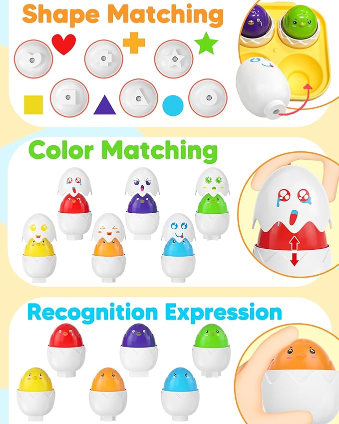 Walenced Easter Egg Toys for Toddlers 1-3, Easter Basket Stuffers for Toddlers 1-3 Prefilled Easter Eggs with Toys Inside, Matching Sensory Eggs Toys, Easter Gifts for 3 Year Old Girls Boys