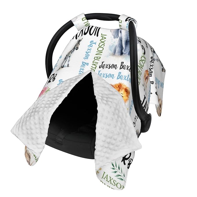 Winter Carseat Cover for Baby Personalized Woodland Baby Car Seat Cover with Name Custom Minky Car Seat Canopy Boys Girls Infant Carrier Covers Nursing Cover Toddler Blanket