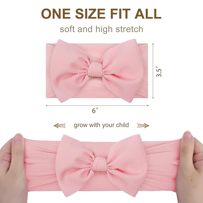 6'' Large Valentines Bow Baby Headbands Handmade Hairbands with Bows High Stretchy Soft Nylon Headbands Baby Hair Accessories for Infant Baby Girls Red Light Pink Heart
