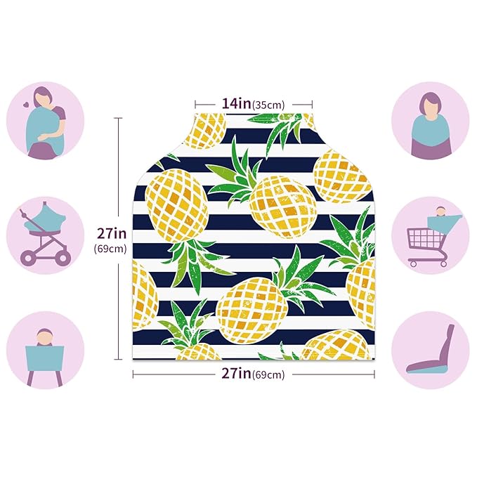 Baby Car Seat Stroller Covers Beautiful Pineapple Nursing Cover Breastfeeding Scarf Soft Breathable Stretchy Infant Car Canopy Coverage Carseat Cover for Boys and Girls Multi Use