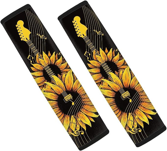 UNICEU Sunflower Guitar Neoprene Car Seat Strap Pads, Universal Car Seat Belt Pads Shoulder Strap Cover Harness Pad, Protect Your Neck and Shoulder