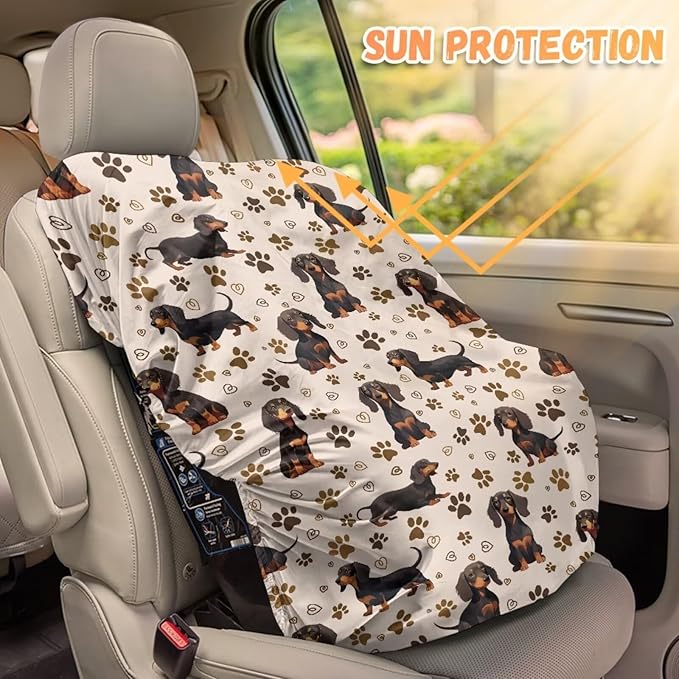 Baby Car Seat Cover, Dog Print Car Seat Sun Shade Cover Sun Protection to Keep The Car Seat Cool, Easy to Clean and Install