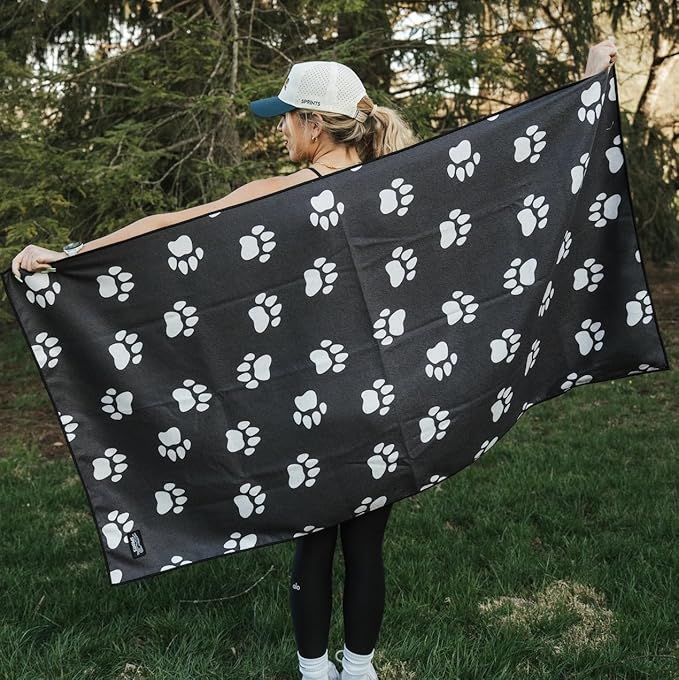 Sprints Athletic Running Towel, Full-Sized, Car Seat Cover - Performance Microfiber (Paw Prints & PR's)