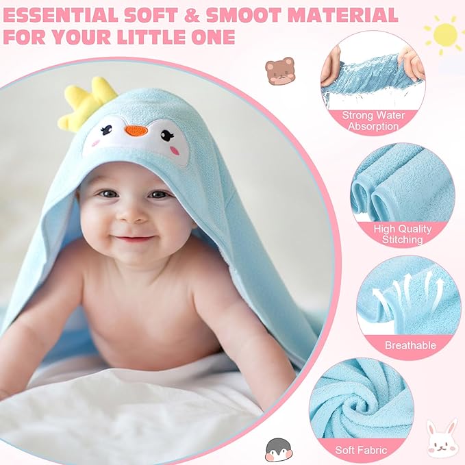 SmoothNovelty 6 Pack Baby Hooded Towels Infants and Toddlers Coral Fleece Baby Bath Towels 31.5 x 31.5 Inch Absorbent Cute Soft Newborn Bath Essentials Gifts for Boys & Girls(Multicolor,Vivid)