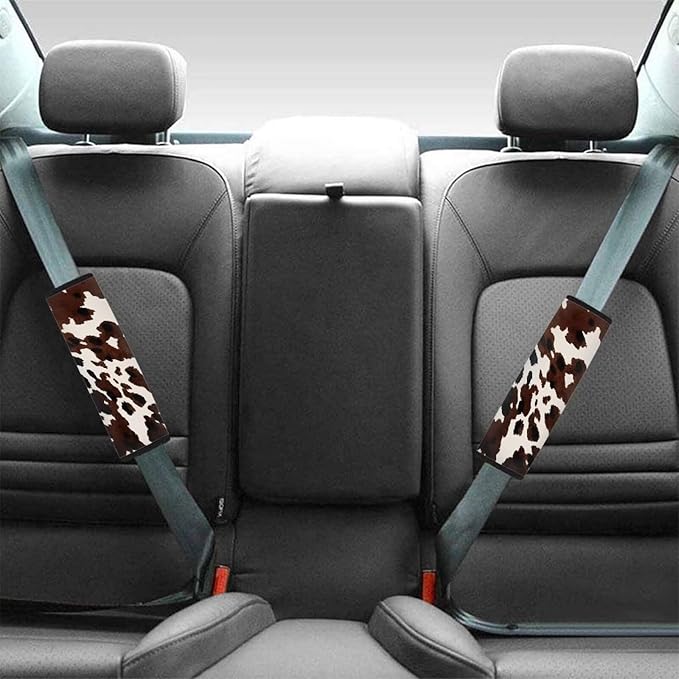 Biyejit Cow Hide Print Universal Car Seat Belt Pads Cover Shoulder Strap Covers for Car & Bag 2 Packs