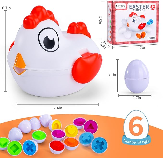 Toddlers Easter Chicken Eggs Matching Toys for Boys Girls 2 3 4 5 Years, Colors & Shape Matching Game, Preschool Sensory Fine Motor Skills Development Toy, Birthday Gifts for Baby Boys Girls