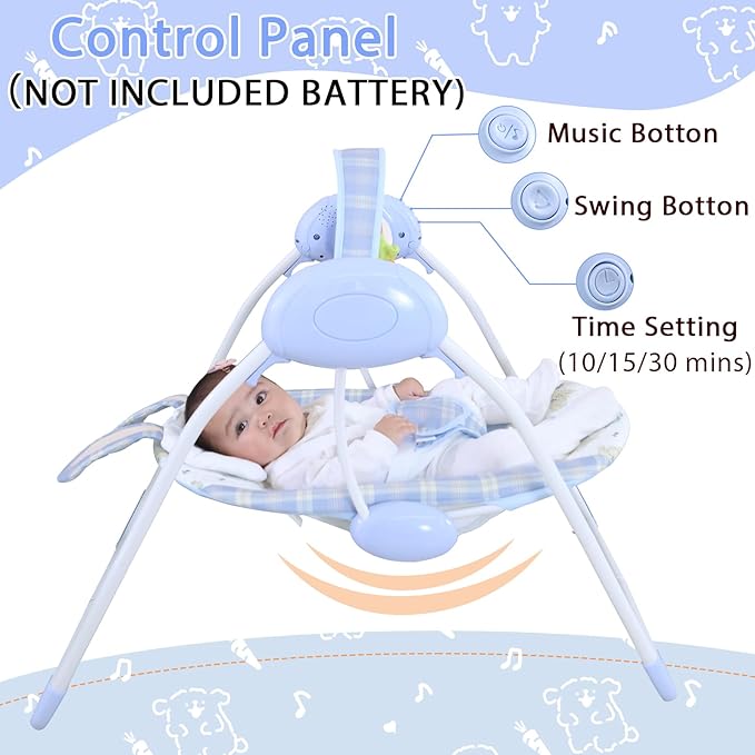 Baby Swing for Infant,Newborn Swing with Music,5 Speed Levels,Timing Setting,Soft Cushion,Foldable Infant Swing for Indoor Outdoor Use 0-9 Months
