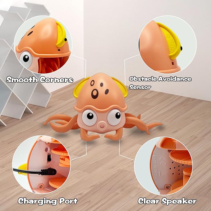 Crawling Octopus Baby Toys,2024 New Infant Tummy Time Toys with Music Led Light,USB Rechargeable,Babies Walking Musical Toy Fun Moving Toy for Toddler Boy Girl Gifts, Pink