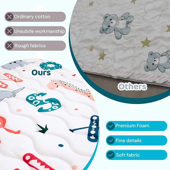 Wirhao Baby Play Mat for Floor, 50'' x 50'' Thicken Foam Soft Padded Mat for Baby, Playpen Mat for Toddlers Infant Kids, Machine Washable, Non-Slip Bottom Safe for Crawling (Dinosaur)