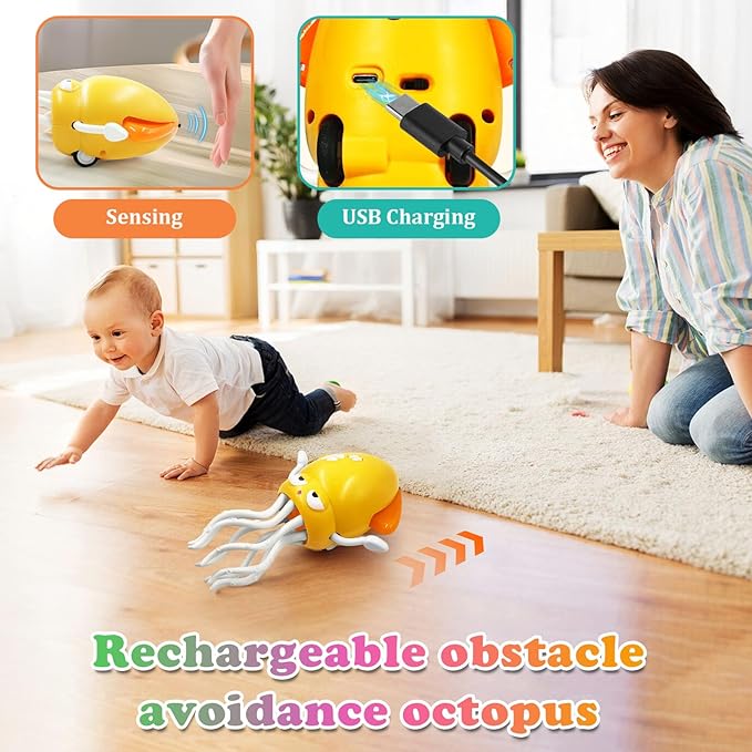 Electric Crawling Octopus Toy with LED Lights & Music, Crawling Dancing Automatic Obstacle Avoidance Octopus Sensor Toy, Stress Relief Gift for Kids Toddlers Indoor Play