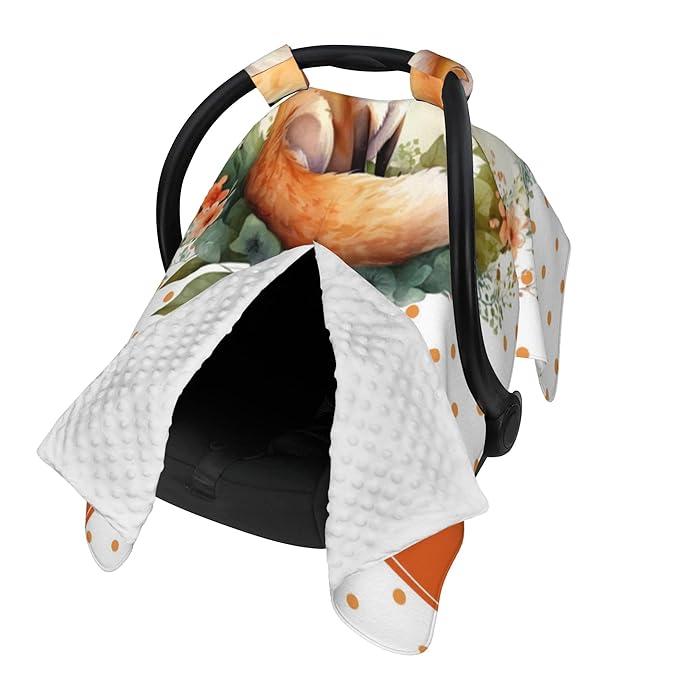Personalized Winter Carseat Cover for Baby Custom Name Car Seat Canopy for Newborn Baby Boys Girls 2 in 1 Mom Nursing Breastfeeding Covers Fox Minky Baby Carrier Stroller Covers