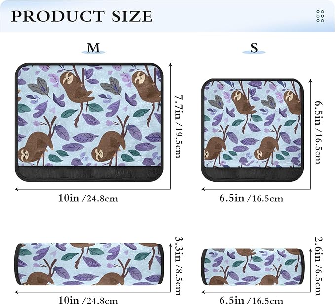 2 Pack Seatbelt Covers Seat Belt Cover Pad for Adults Boys Girls Car Seat Strap Covers Pads Cushion Universal Shoulder Strap Pad Protector for Backpack Camera Bag 6.5 Inch Cartoon Sloths Branch Purple