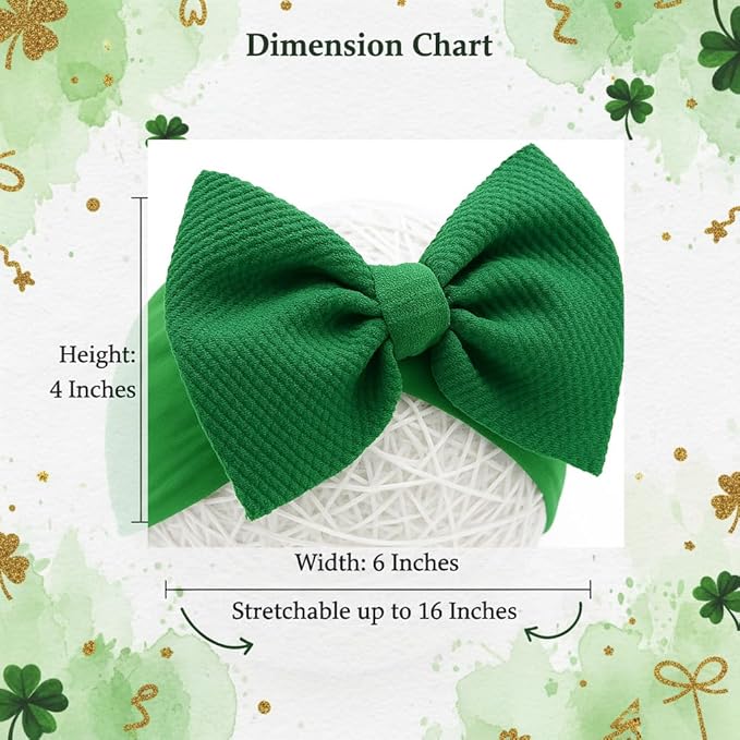 Baby Girl Bows Newborn Headband 0-6 Months Infant Big Bows for Birthday/Baby Shower/Photography/Baby Gifts (Green & four-leaf clover)