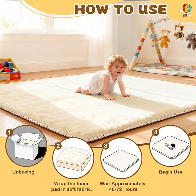 Yozoia Thick Baby Play Mat for Floor 71 x 59, Ultra Soft Playpen Mat, Machine Washable Tummy Time Foam, Non-Slip Bottom Helps Cushion, for Kids, Infant and Toddler Crawling