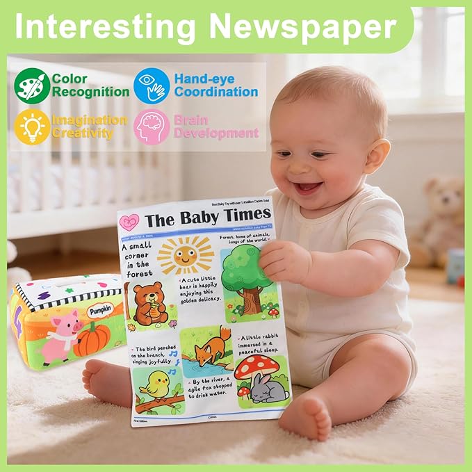 KUANGO Baby Toys 6-12 Months Tissue Box Toy, Soft Crinkle Stuffed Montessori Toys for 6 7 8 9 10 Month Old Infant Sensory Newborn Toys Baby Boys Girls Gifts