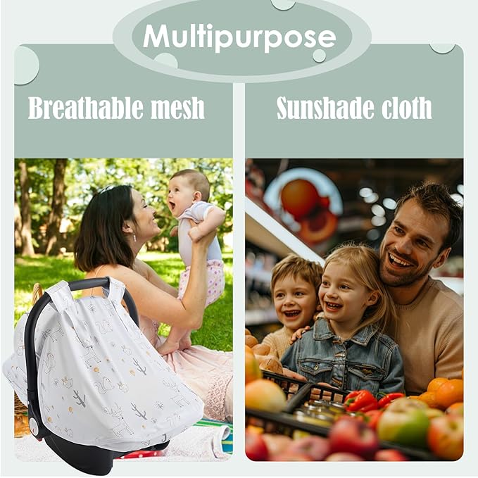 Baby Car Seat Cover, Infant Carrier Canopy for Boys Girls with Two Way Zipper Windproof 3 Modes with Extra Large Mesh Window for Stroller Car Seat (Style 2)